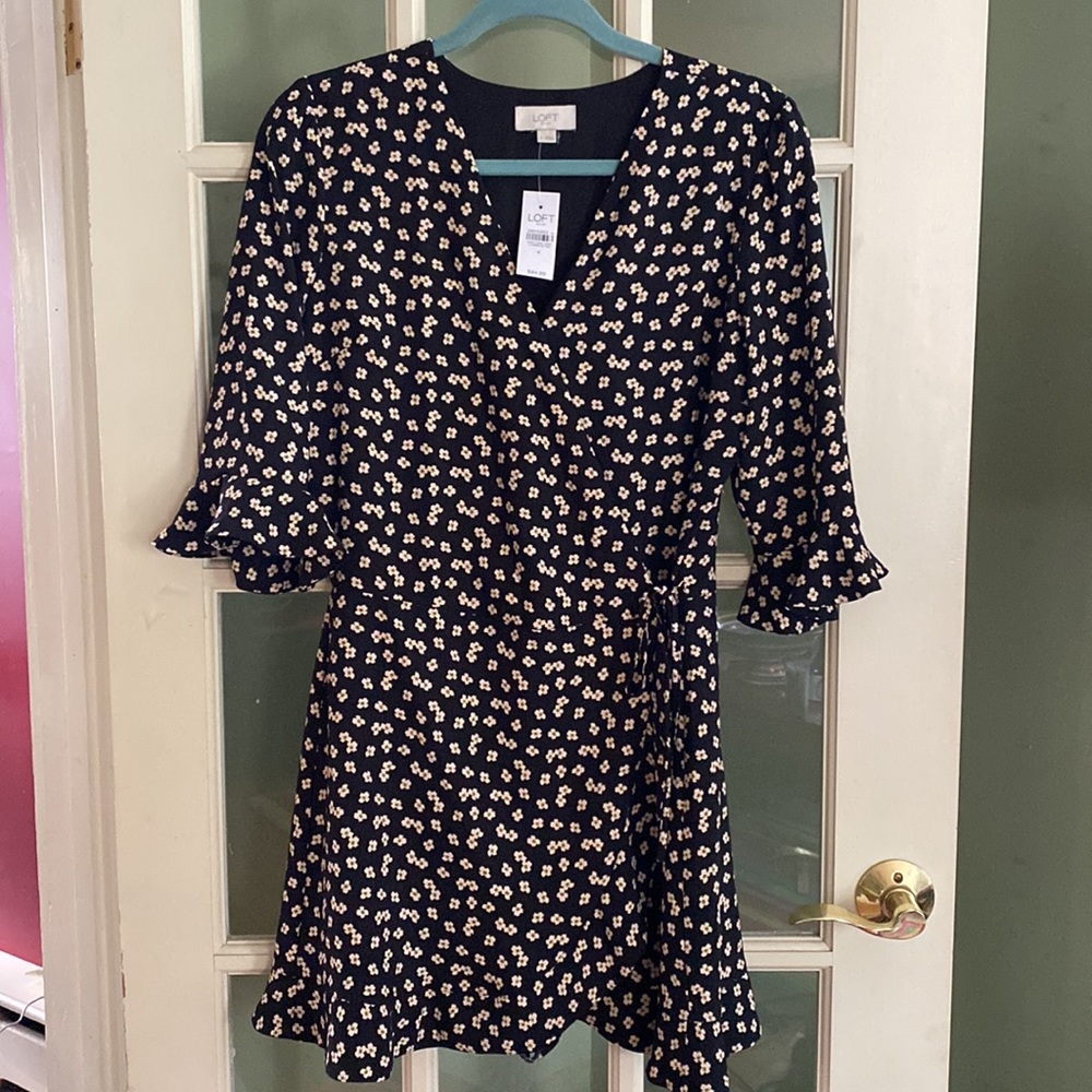 Super Cute LOFT Dress with Skort, Black & White Floral